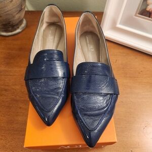 AGL Blue Pointed-Toe Leather Loafers